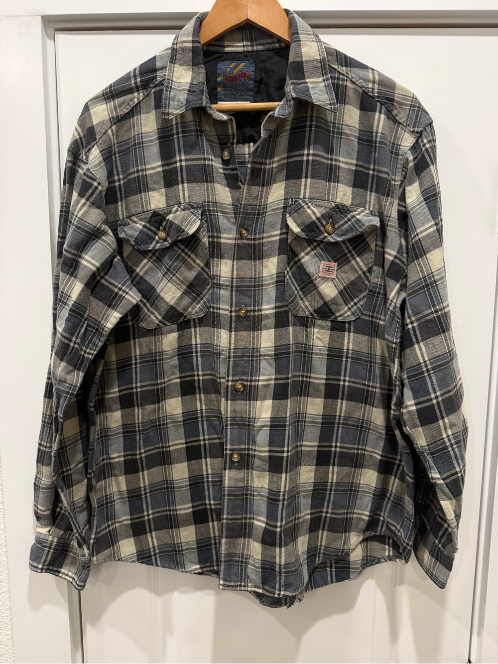 Y2K Big Star Men's Plaid Button-Down Shirt  in Beige and Gray